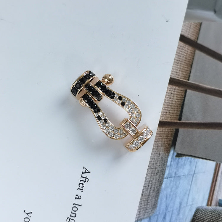 ¡®Jewelicorn¡¯FORCE LARGE HORSESHOE BLACK WHITE DIAMOND BRACELET SILVER