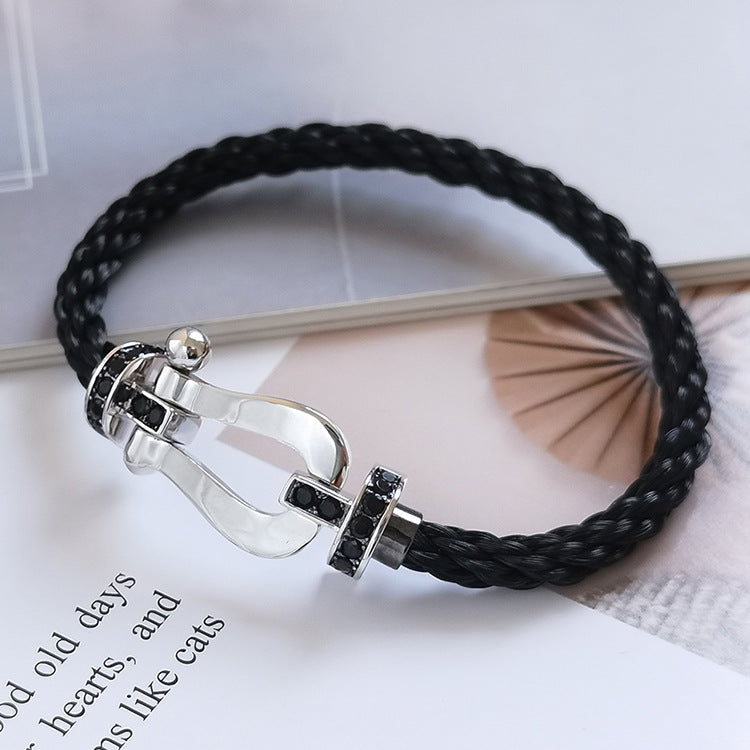 ¡®Jewelicorn¡¯FORCE LARGE HORSESHOE BLACK DIAMOND BRACELET SILVER