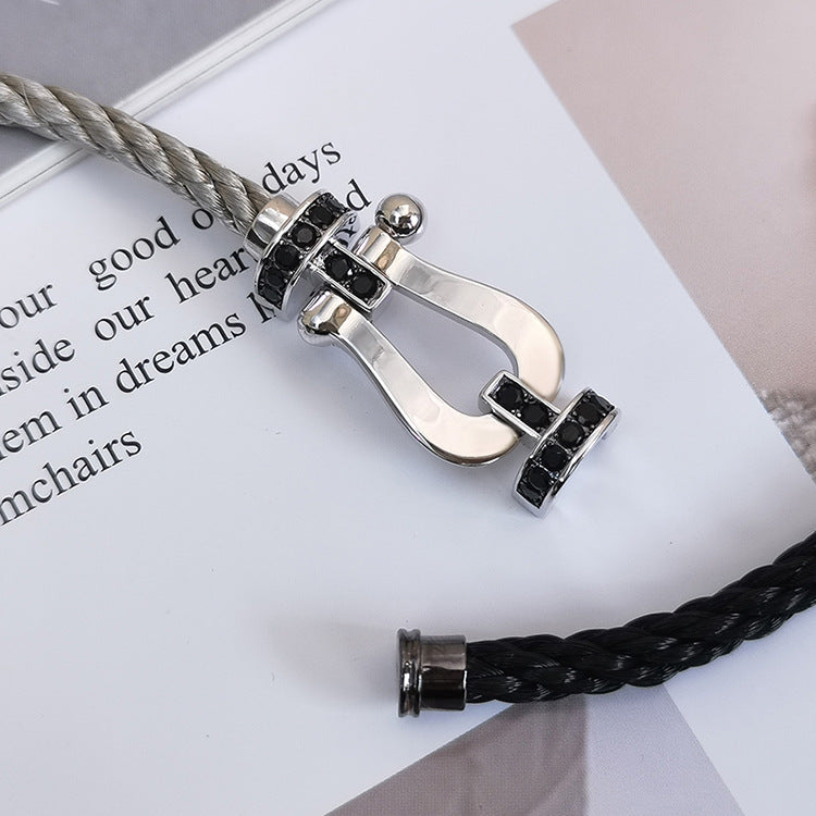 ¡®Jewelicorn¡¯FORCE LARGE HORSESHOE BLACK DIAMOND BRACELET SILVER