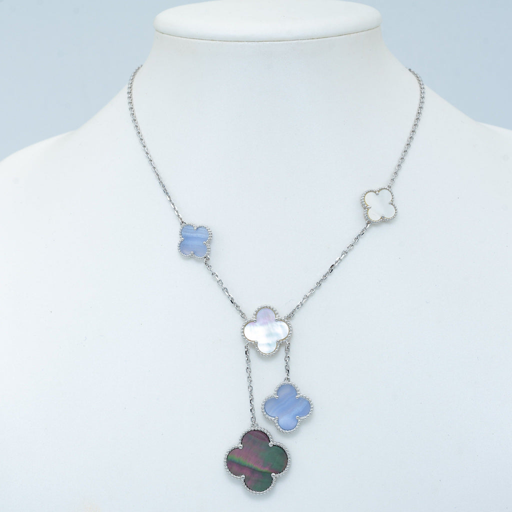 ¡®Jewelicorn¡¯CLOVER MOP CHALCEDONY NECKLACE SILVER 6 MOTIF