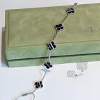 ¡®Jewelicorn¡¯CLOVER 5 MOTIF VEINED ONYX BRACELET SILVER