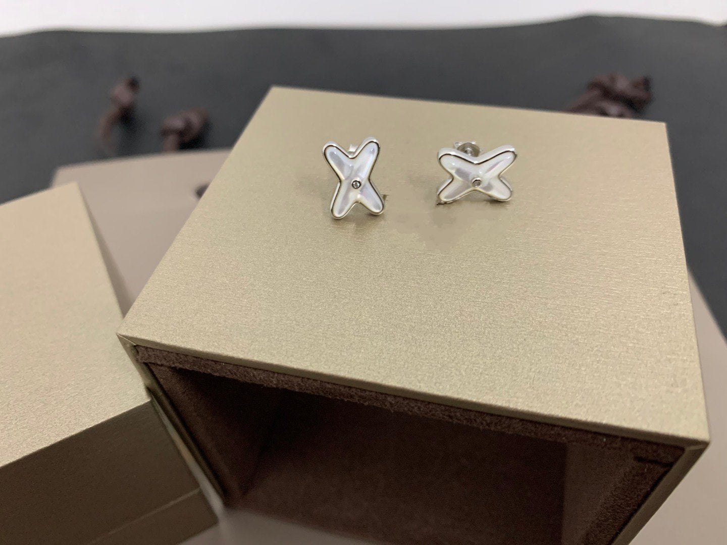 ¡®Jewelicorn¡¯JEUX DE WHITE MOP SILVER DIAMOND EARRINGS
