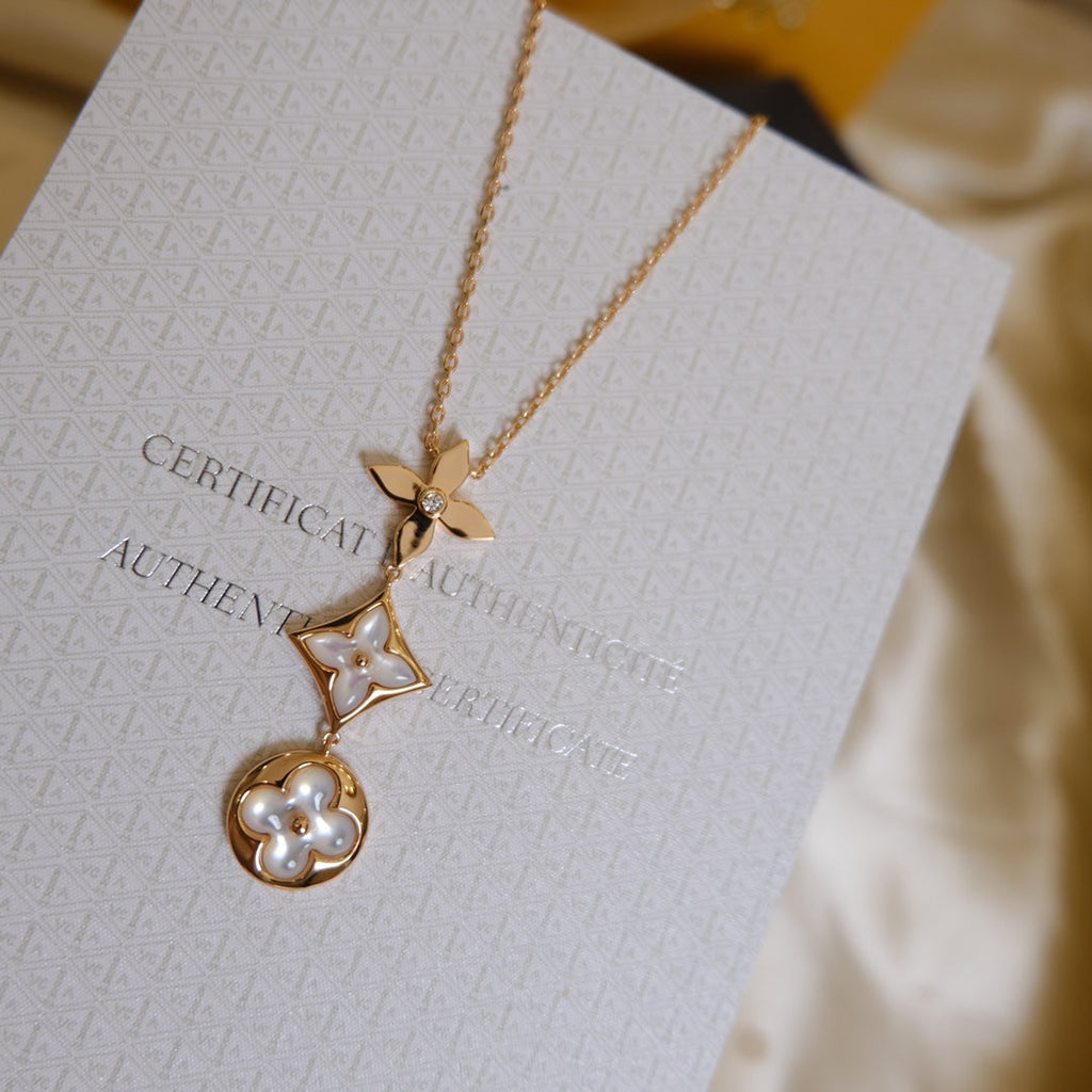 ¡®Jewelicorn¡¯COLOR BLOSSOM LARIAT NECKLACE PINK GOLD WHITE MOTHER PEARL AND DIAMOND