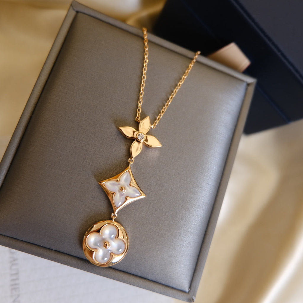¡®Jewelicorn¡¯COLOR BLOSSOM LARIAT NECKLACE PINK GOLD WHITE MOTHER PEARL AND DIAMOND