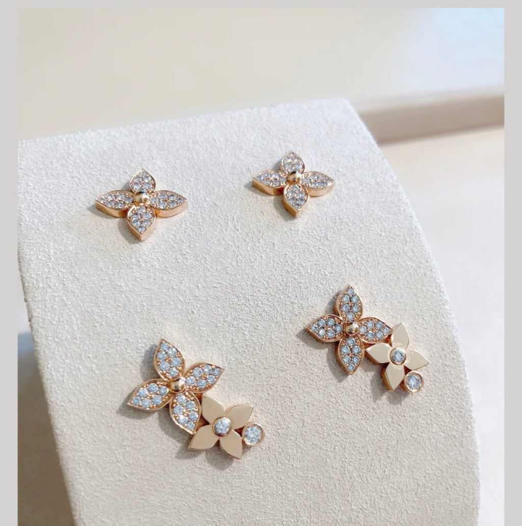 ¡®Jewelicorn¡¯STAR BLOSSOM STUD EARRINGS PINK GOLD DIAMONDS