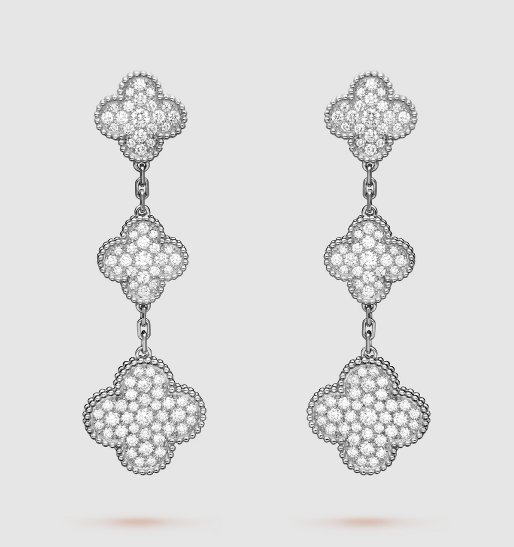 ¡®Jewelicorn¡¯CLOVER 3 MOTIF DIAMOND SILVER DROP EARRINGS