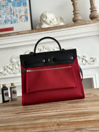 ZIP CABINE 31 BAG IN RUBY RED CANVAS AND BLACK CALFSKIN