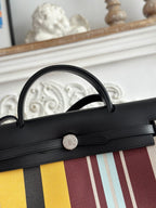 HERBAG ZIP 31 LAQUERED BAG IN BROWN MIX YELLOW H PLUME CANVAS