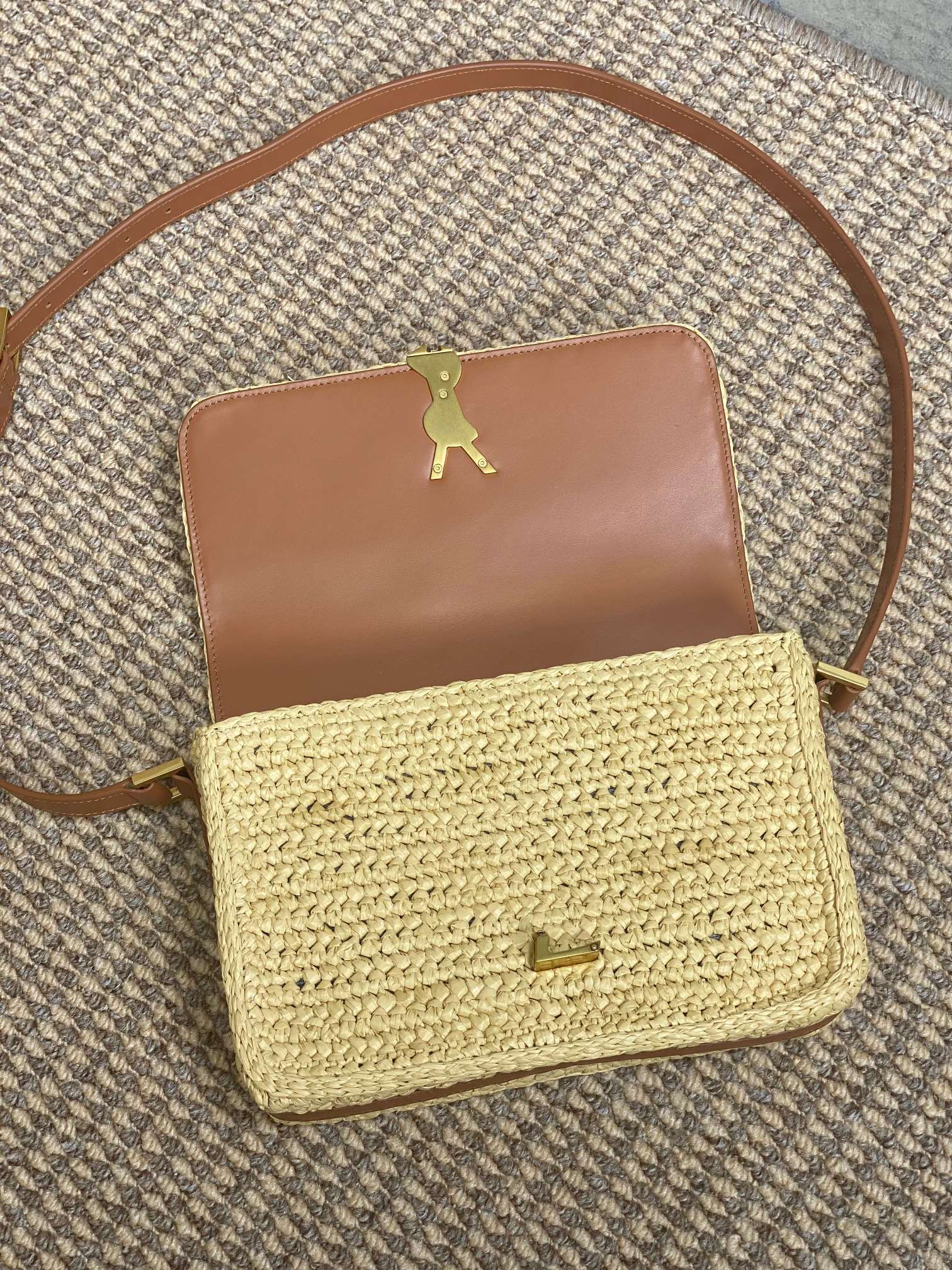 SOLFERINO MEDIUM CROSSBODY BAG 23 IN BEIGE MIX BROWN RAFFIA