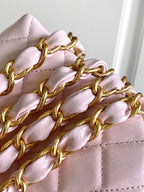 CC MINI 13 CLUTCH WITH STRAP IN LIGHT PINK LAMBSKIN ATTACH BOW