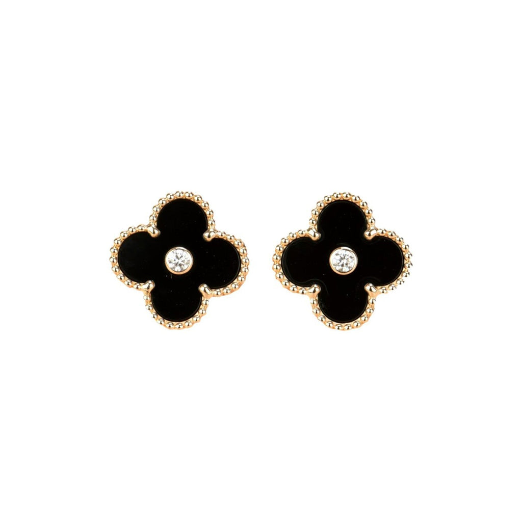 ¡®Jewelicorn¡¯CLOVER MEDIUM 1 MOTIFS ONYX DIAMOND EARRINGS