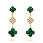 ¡®Jewelicorn¡¯CLOVER EARRINGS GOLD MALACHITE DIAMOND 3 MOTIF