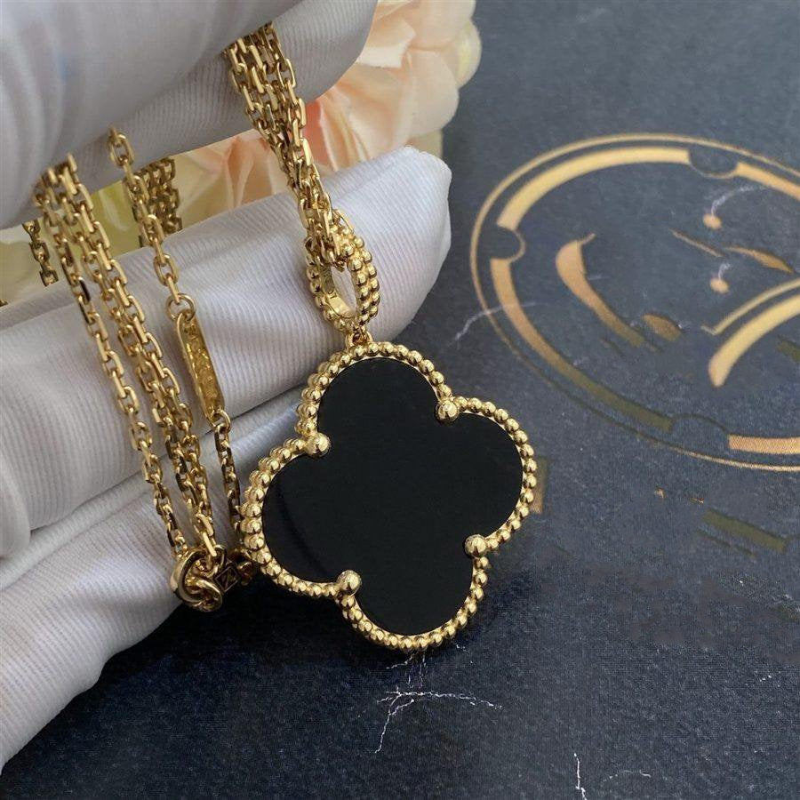¡®Jewelicorn¡¯CLOVER 25MM GOLD ONYX BIG CLOVER NECKLACE