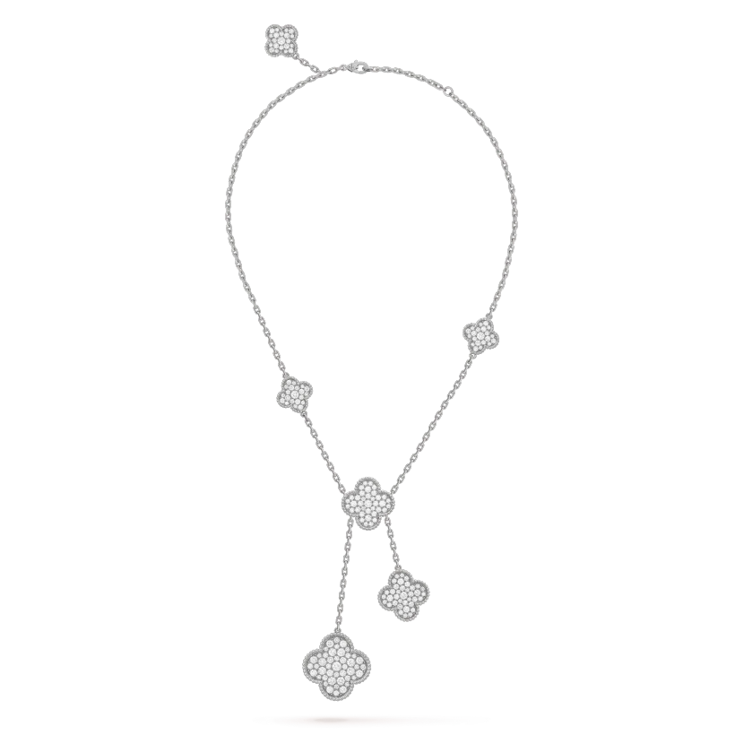 ¡®Jewelicorn¡¯CLOVER 5 MOTIFS SILVER DIAMONDS NECKLACE