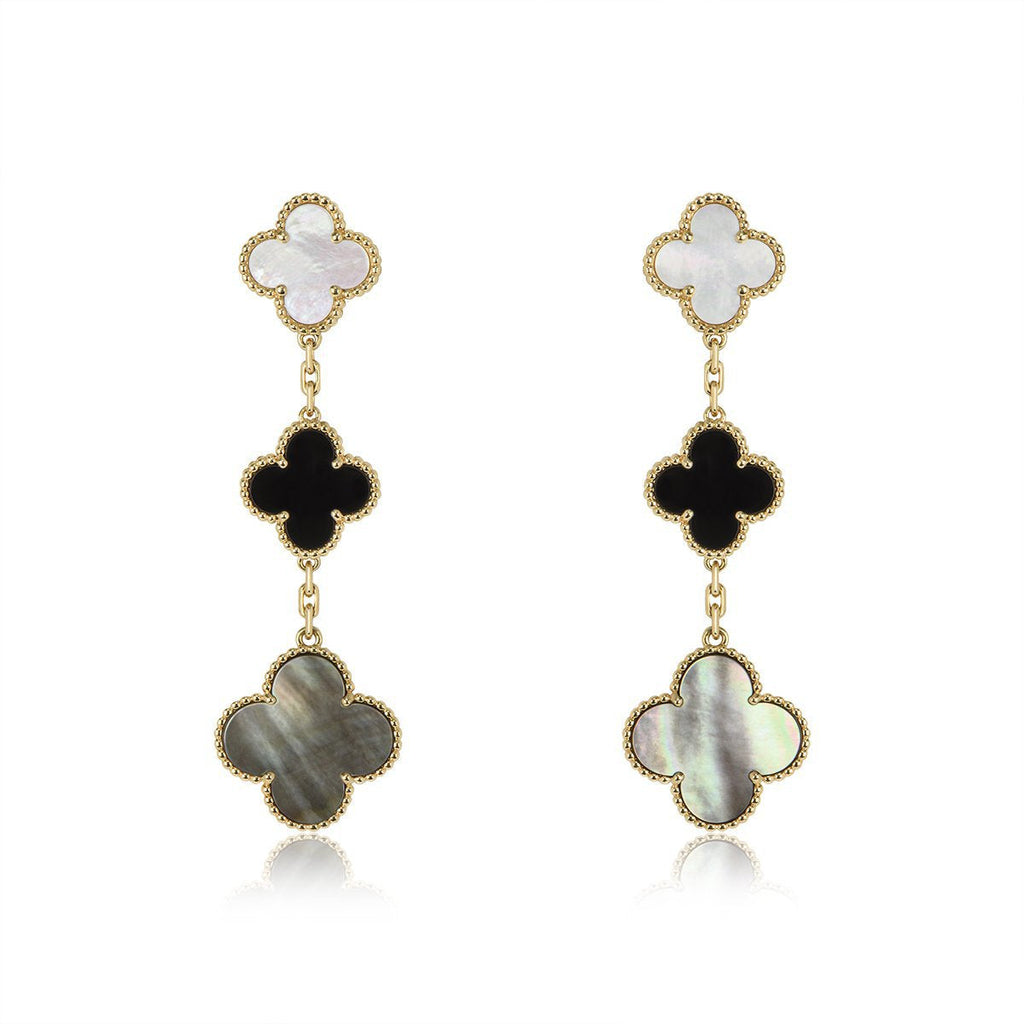 ¡®Jewelicorn¡¯CLOVER EARRINGS GOLD ONYX MOP 3 MOTIF